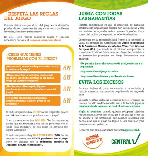 Información del Díptico de la Campaña sobre Juego Responsable