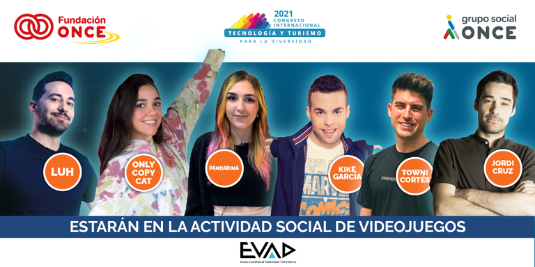 Diapositiva cartel de la mesa de influencers participantes en la sesión sobre videojuegos