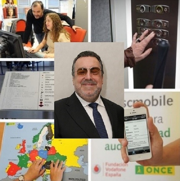 Collage de imágenes obre tecnología y accesibilidad con Carballeda en el centro