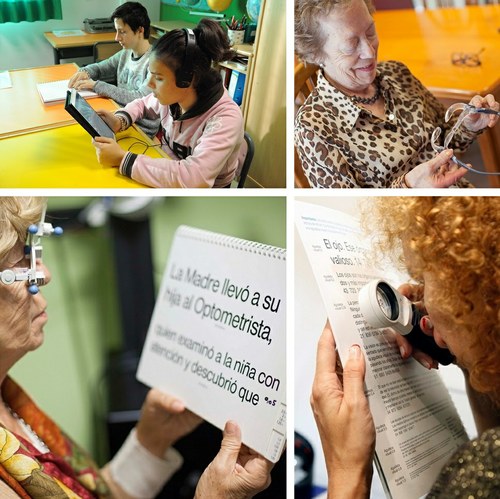 Distintas imágenes de personas afiliadas con baja visión utilizando ayudas ópticas