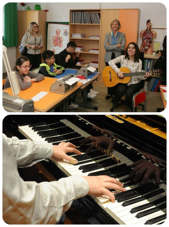 Niños afiliados aprendiendo música