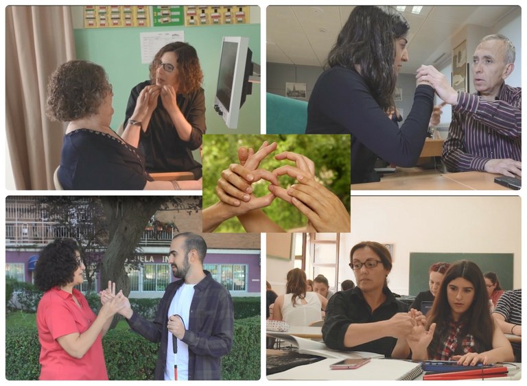 Collage con personas sordociegas junto a sus guía intérpretes