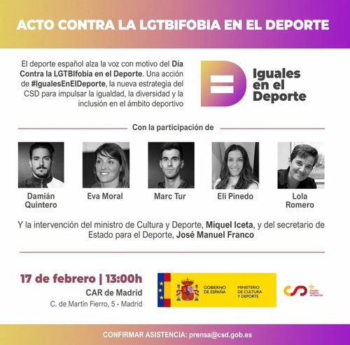Diapositiva del acto organizado el 17 de febrero por el CSD de la campaña 'Iguales en el deporte'