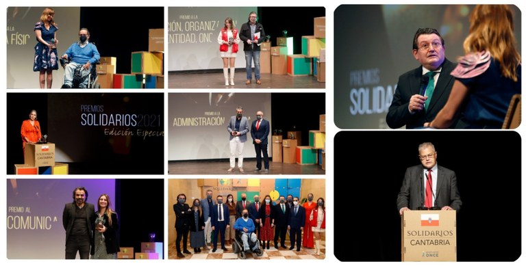 Collage con los premiados y autoridades de los Premios Solidarios Cantabria