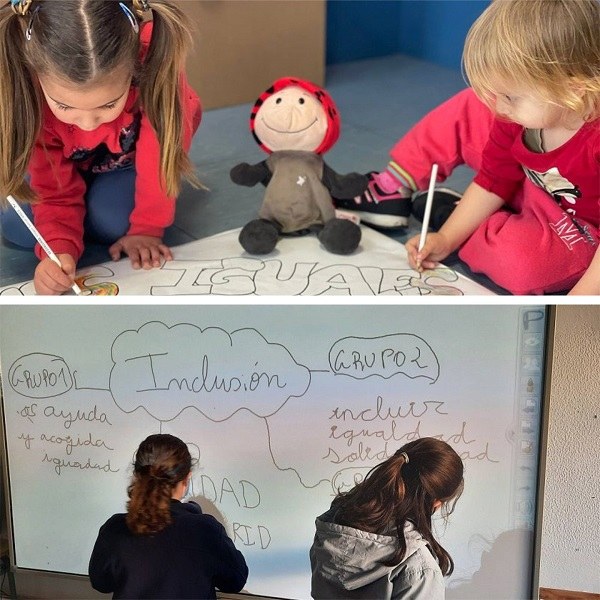 Escolares realizando sus carteles para el Concurso