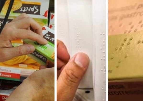 Distintos productos de consumo etiquetados en braille