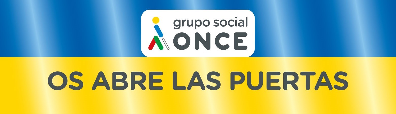 Banner con los colores de la bandera de Ucrania y el mensaje de puertas abiertas a los refugiados ucranianos del Grupo Social Banner con los colores de la bandera de Ucrania y el mensaje de puertas abiertas a los refugiados ucranianos del Grupo Social