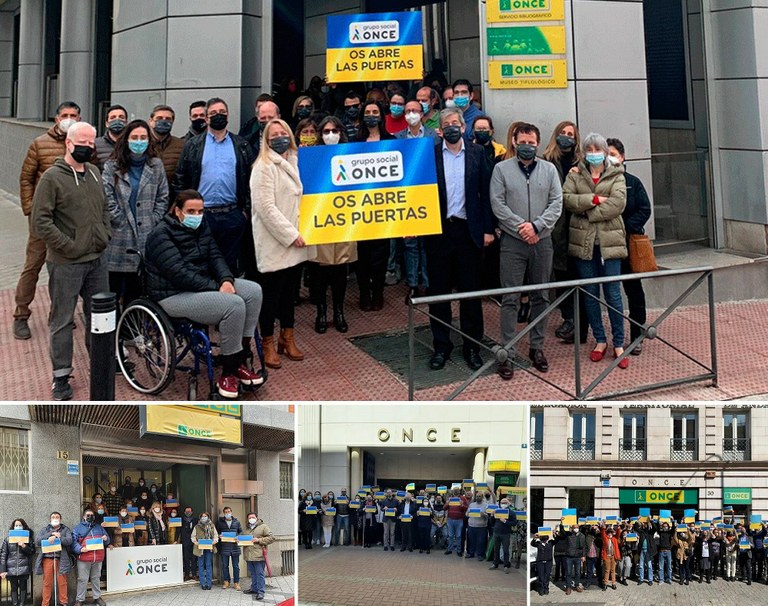 Arriba, trabajadores y trabajadoras del SBO en Madrid. Abajo, trabajadores de los centros de Sevilla, Málaga y Valladolid