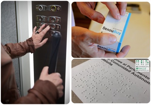 Collage con varios ejemplos de etiquetado braille