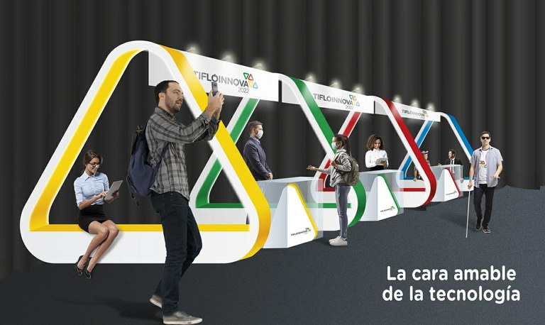Simulación de los stand con el logo de Tifloinnova 2022