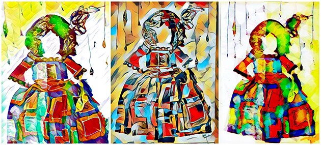 Collage con tres Meninas pintadas por Luz Galván