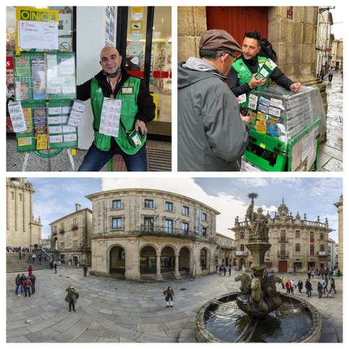 Collage: Javier Pascual, Juan Rodríguez y panorámica de la plaza Platerías en Santiago de Compostela 