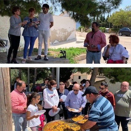 Arriba, recital de poemas de Miguel Hernández. Abajo, degustación de paella