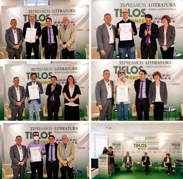 Collage de imágenes con los galardonados recogiendo sus premios