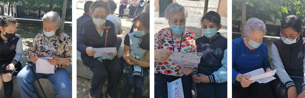 Collage de imágenes de varias niñas y mujeres mayores leyendo sus cartas