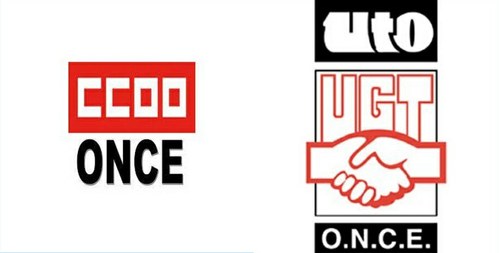 Logo de CCOO en la ONCE y el del sindicato UTO-UGT