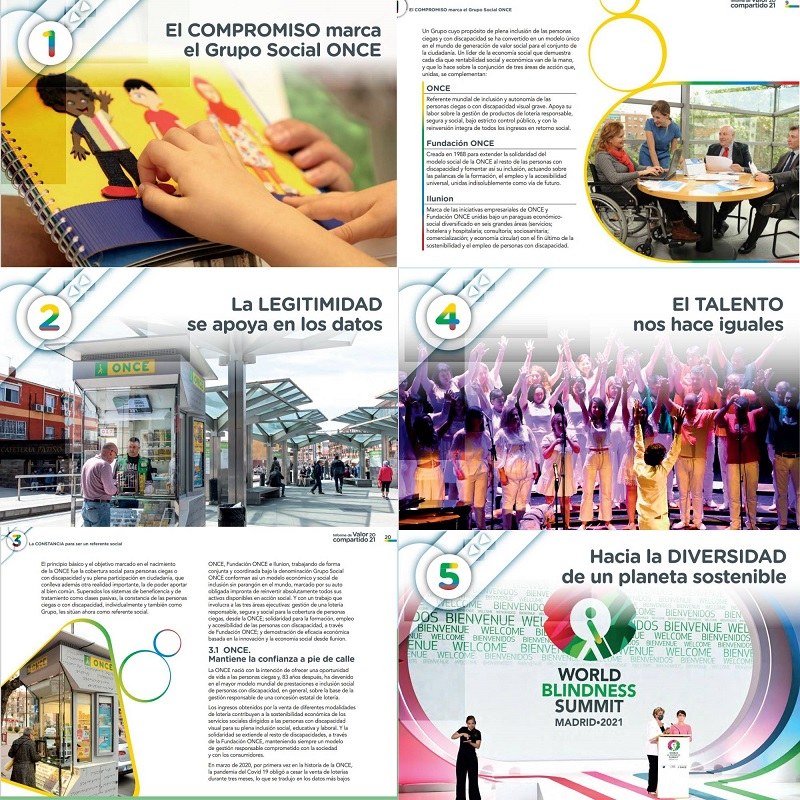 Collage de imágenes de los distintos capítulos de la memoria Informe de Valor Compartido 2021