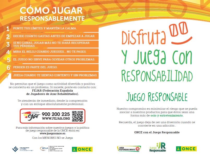Tríptico para clientes de la ONCE sobre Juego Responsable