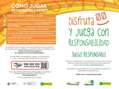 Tríptico para clientes de la ONCE sobre Juego Responsable