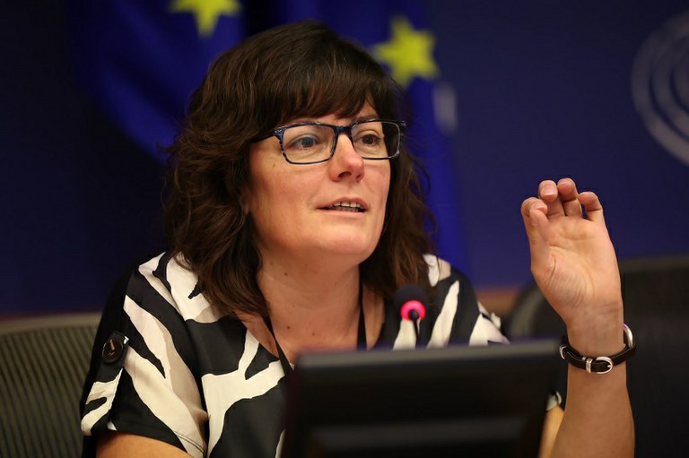 Isabel García durante su intervención con la delegación del Grupo Social ONCE