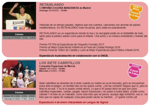 Fichas de los dos espectáculos