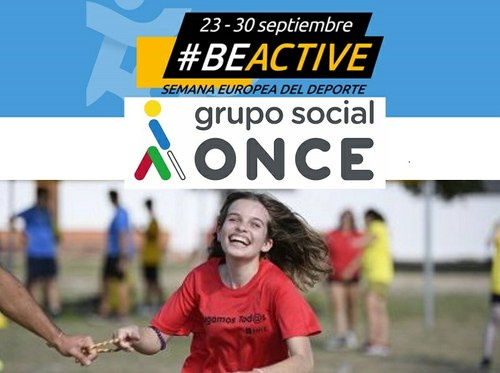 Collage de imágenes alusiva a la SED, con el lema, el logo del Grupo Social y debajo una joven ciega realizando atletismo adaptado