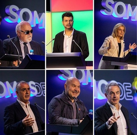 Arriba, Vardakastanis, Ferreira, Fátima Báñez. Abajo, Poyato, Luis Cayo Pérez y Rodríguez Zapatero