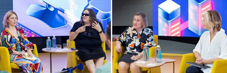 De izda a dcha: Virginia Carcedo junto a Ana Ruiz, e Imelda Fernández juno a Gloria Placer en el acto de presentación del curso