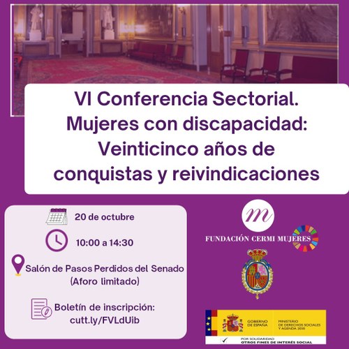 Dispositiva cartel de la VI Conferencia Sectorial de Mujeres y Niñas con Discapacidad