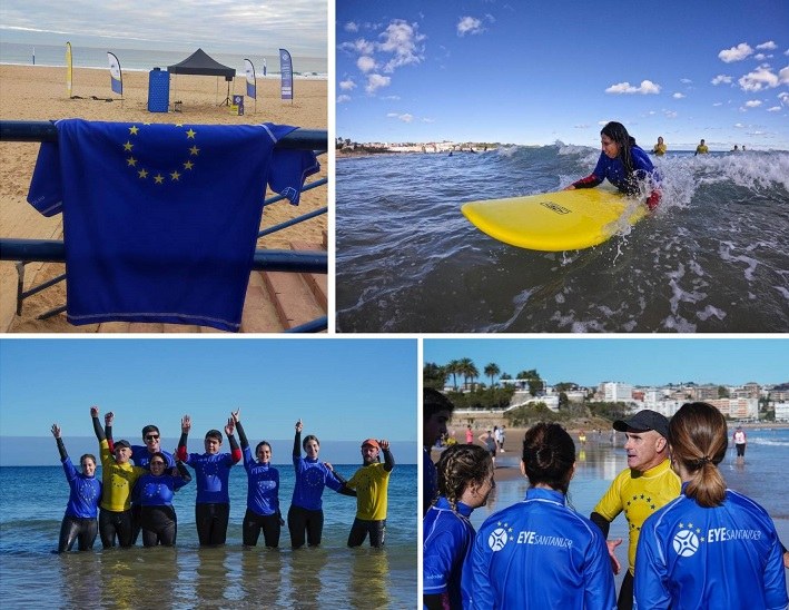 Diversas imágenes de la actividad de surf adaptado en la playa de El Sardinero 