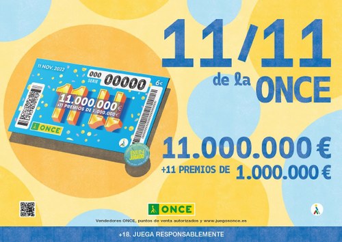 Cartel en el canal principal de venta con boleto del Sorteo 11/11 de la ONCE