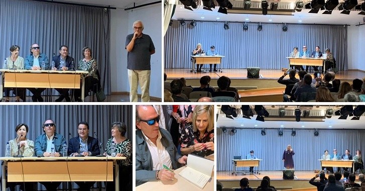 Collage  de imágenes del acto de presentación de la obra en la sede madrileña de la ONCE