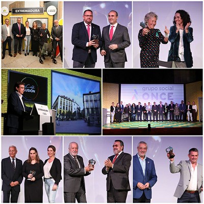 Collage con las entregas de los Premios Solidarios ONCE Extremadura