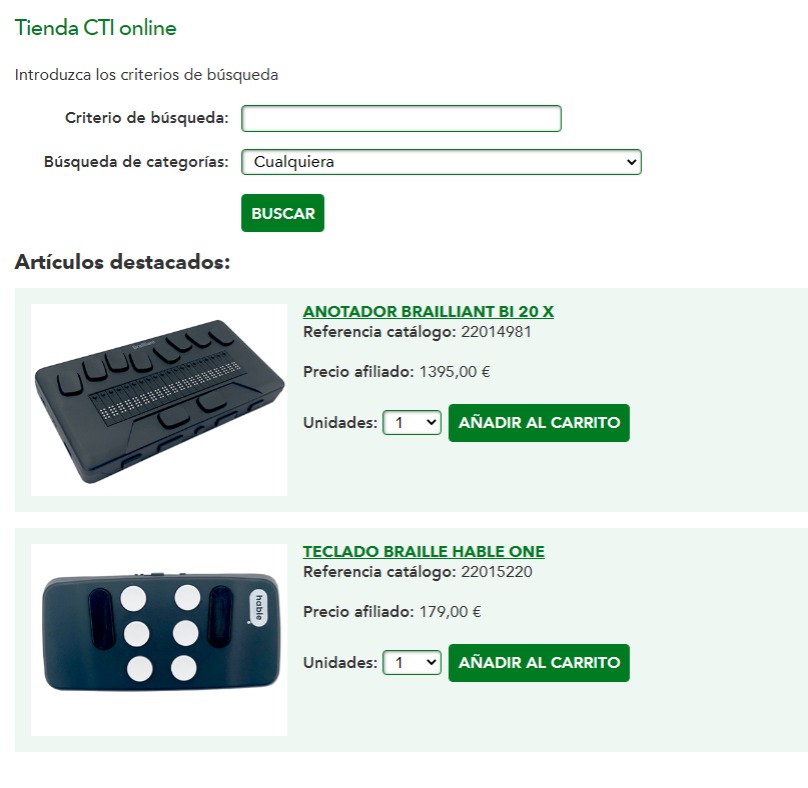 Portada de la tienda online