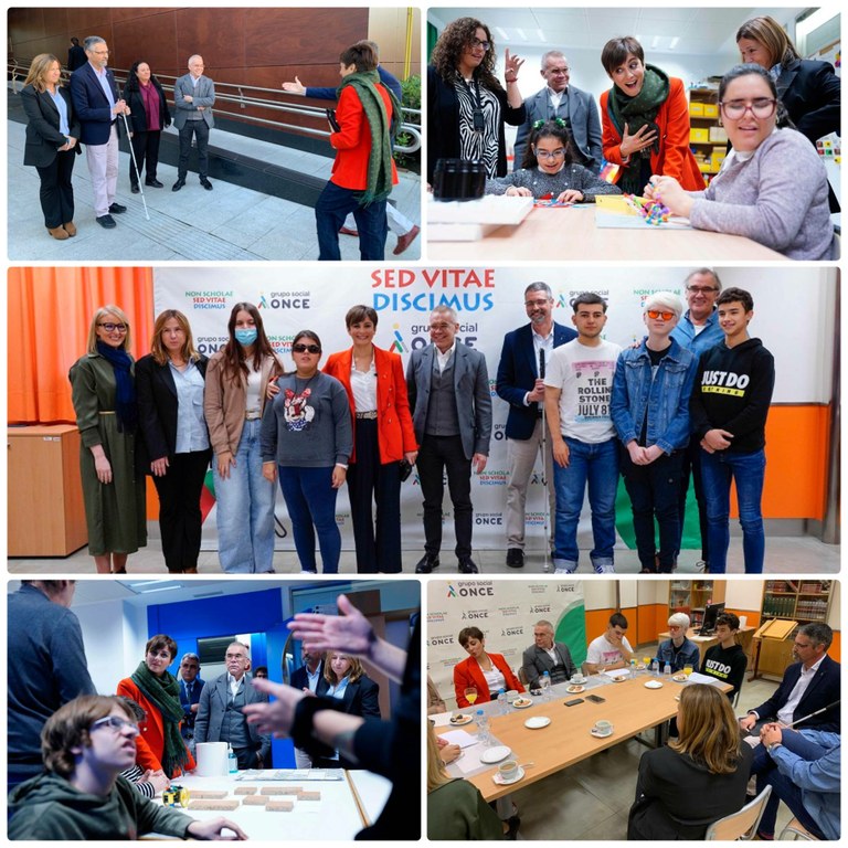 Collage con varios momentos de la visita de la ministra