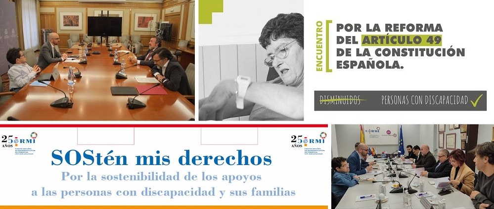 Arriba, reunión de los responsables del Grupo Social ONCE en el ministerio sobre la reforma del artíclo 49 de la Constitución,. Abajo, reunión del CERMI con Álvarez y Jesús Martín