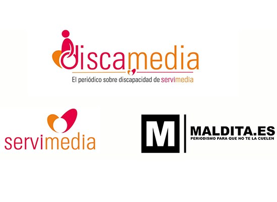 Logos de Discamedia, Servimedia y Maldita.es