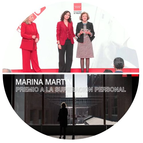 Cartel del oremio a Marina y momento de la entrega
