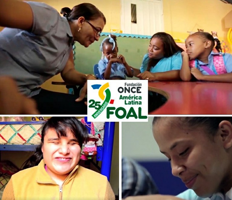 Collage de imágenes de personas beneficiarias de FOAL con el logo del 25 Aniversario