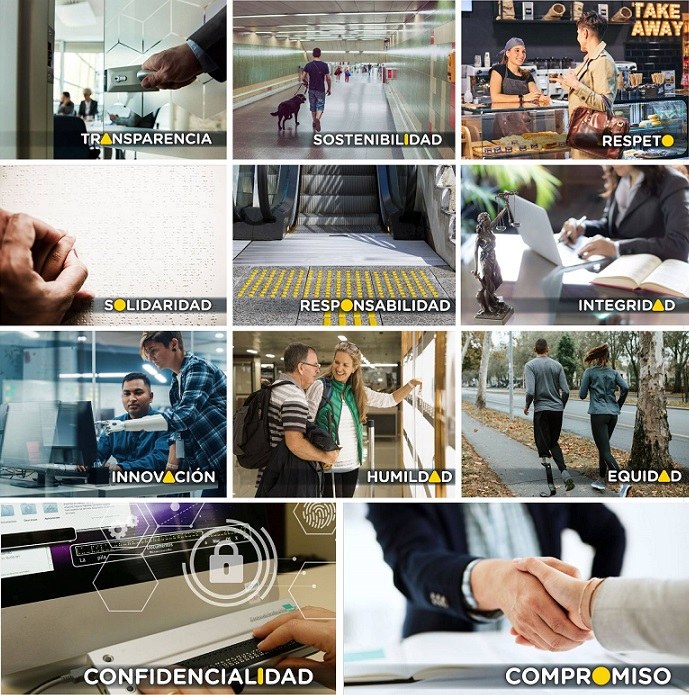Collage de ímágenes relacionadas con los 11 valores del Código Ético