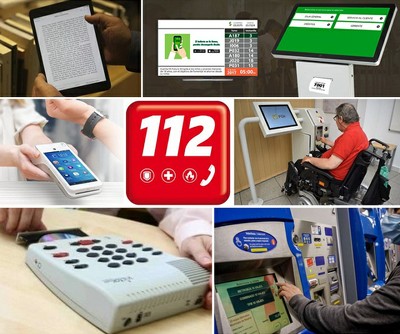 Collage de imágenes con los productos, bienes y servicios que deberán ser accesibles para las personas ciegas y con otras discapacidades Collage de imágenes con los productos, bienes y servicios que deberán ser accesibles para las personas ciegas y con otras discapacidades