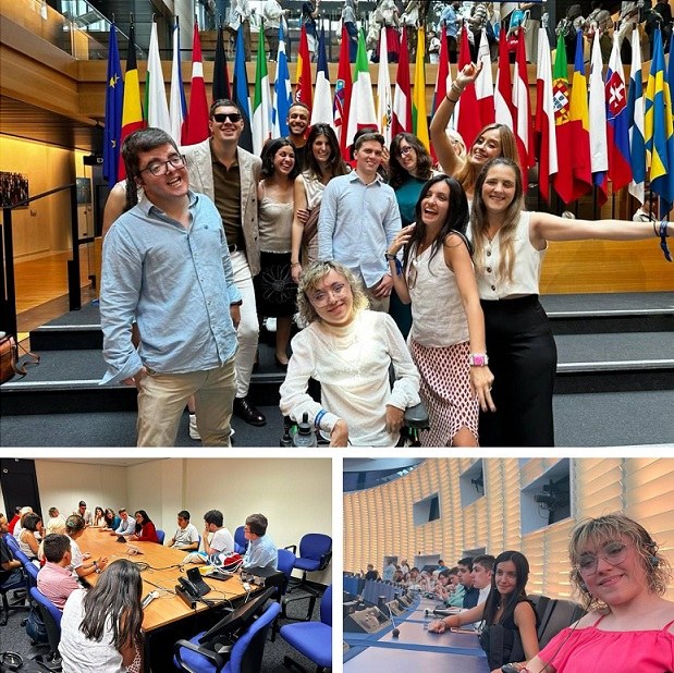 Collage de imágenes con distintos momentos del viaje de los jóvenes a Estrasburgo