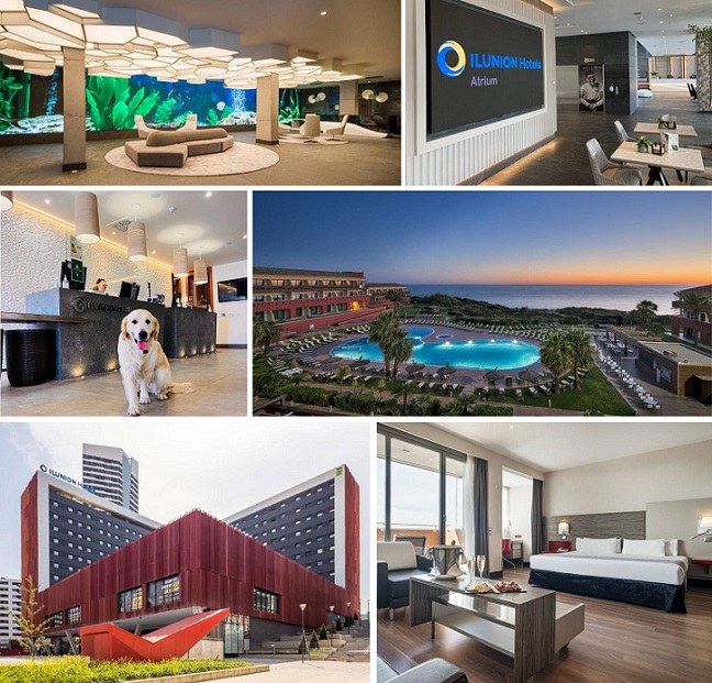 Collage de imágenes de diferentes establecimientos de Ilunion Hotels