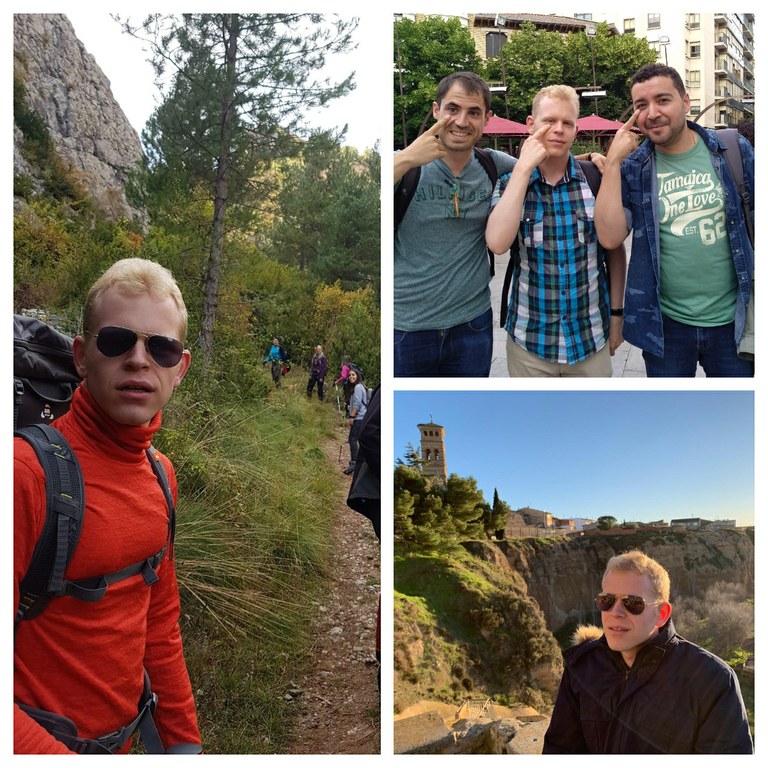 Collage. Ricardo Badía Lázaro en diferentes actitudes, con amigos, en ruta de montaña y posando con paisaje al fondo