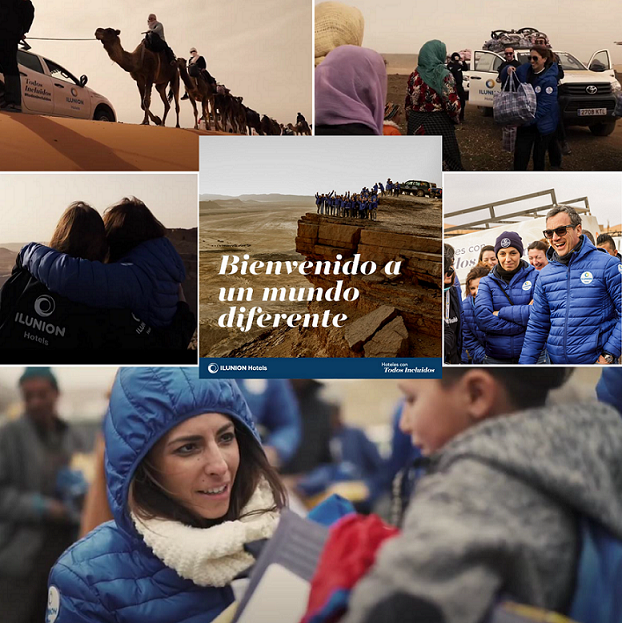 Collage con diversas imágenes de la expedición a Marruecos organizada por los empleados de Ilunion Hotels en 2019