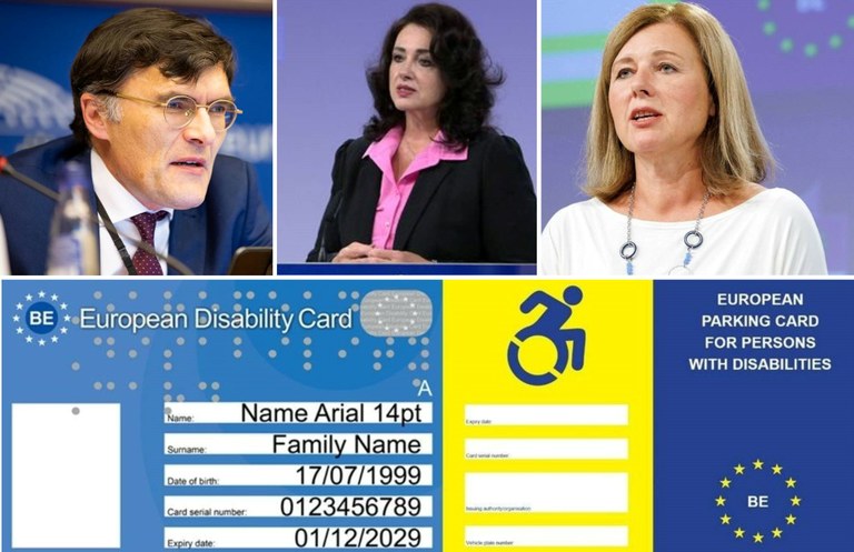 Alberto Durán, Helena Dalli y Vera Jourová. Abajo las tarjetas aprobadas.