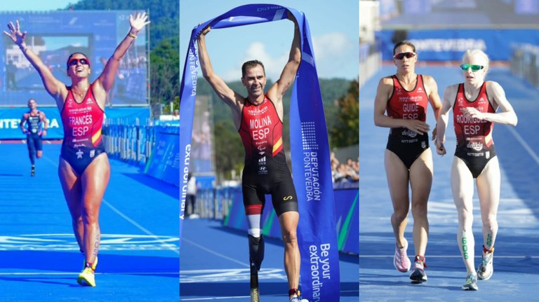 Lo medallistas del mundial de Triatlón en Pontevedra