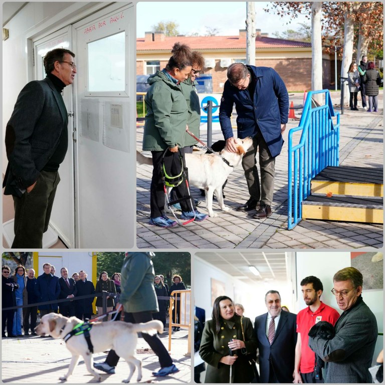 Varios momentos de la visita de Feijóo a las instalaciones de la FOPG