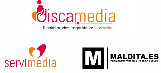 Logos de Discamedia, Servimedia y Maldita.es