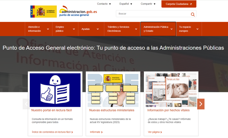 Imagen del punto de acceso electrónico de la AGE